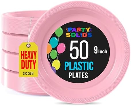 Exquisite Party Solids Sturdy Pink Plastic Plates 9" Party Plates 50 Pcs by Exquisite
