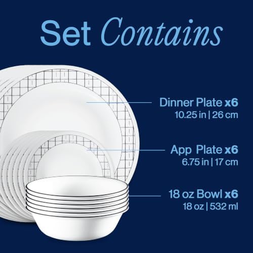 Corelle Delicate Grid 18-Piece Dinnerware Set, Service for 6 - Image 3