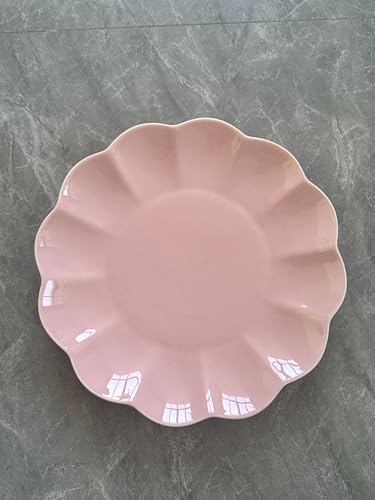 White Ceramic Salad Plates Set of 4, 8 Inch Flower Shaped Appetizer Plates, Embossed Small Plates for Salad,Cake,Snacks,Fruit,Tea Party, Microwave Oven Dishwasher Safe (PINK, 8 IN) by SHIDACHENG