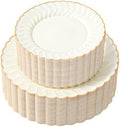 Lullaby 96PCS Ivory Scalloped Plastic Plate with Gold Rim for Party Wedding by LULLABY