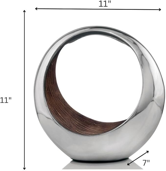 Modern Day Accents 3502 Small Anillo 2-Tone Decorative, Aluminum, Tabletop, Accents, House Decor, Bowl, Modern, Engagement Wedding Trays, Ring Display Stand, Key Holder 11"L x 7"W x 11"H, Brown Silver