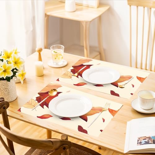 ANNA QUEEN Falling Leaves Table Runner and Placemats Set of 6, 13"x72" Table Runner with 12"x18" Placemats, Thanksgiving Autumn Leaf Dining Set for Holiday Table Decor - Image 6