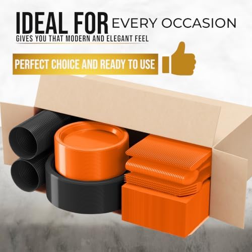 Exquisite 350 Pcs Orange & Black Plates & Napkins Party Plate Set - Image 3