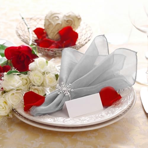 Tigeen 12 Pcs Organza Dinner Napkins 20x20 Sheer Sparkly,Silver Gray - Image 6