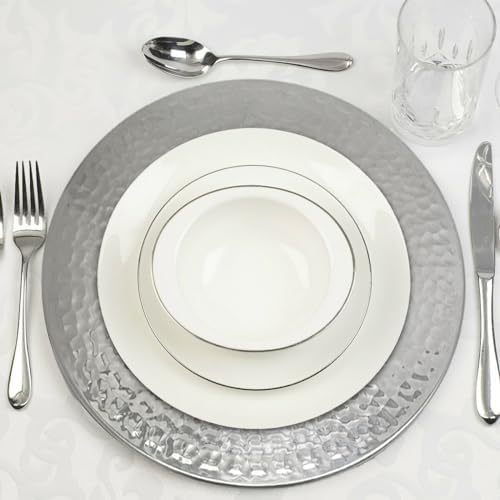 Brightalk 13-Inch Stainless Steel Hammered Charger Plates, Silver Dinner Plate Chargers Set of 6, Round Server Ware - Image 2
