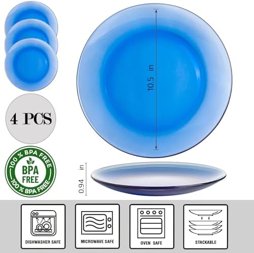 STP GOODS Borosilicate Glass Dinner Plate, Glass Eating Plates, Circular Dinnerware for Salad, Bread, Dinner (Blue 10.5") - Image 5