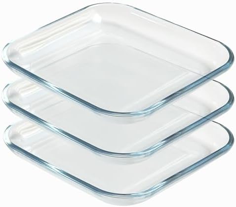 7 Inch Square Tempered Glass Dessert Plates, Small Mini Appetizer, Fruit, Salad and Cake Plates, Set of 3 by VIPHIEC