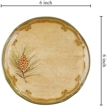 UP Woodland Pinecone Melamine Round Dessert Plates, Small Serving Plates, for Appetizer, Snacks, and Side Dishes, Beige, 6 Inch, Set of 4 - Image 3