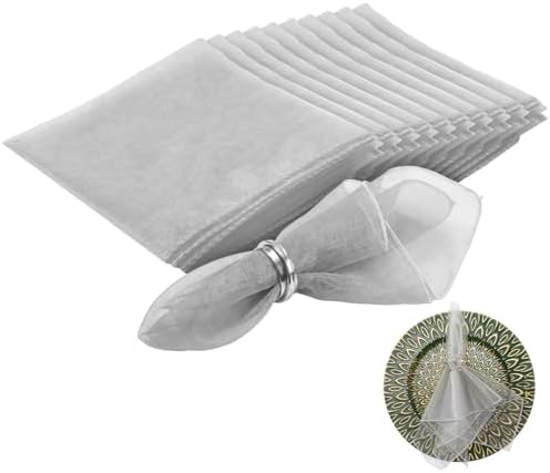 Tigeen 12 Pcs Organza Dinner Napkins 20x20 Sheer Sparkly,Silver Gray by Tigeen