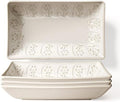 Artena Appetizer Plates Set of 4, 8.25" Embossed Ceramic Rectangular Dessert Plates, Deep Lipped Edges, Microwave & Dishwasher Safe, Salad Sushi Snack Serving Plates (White, Pinwheel Flower) by Artena