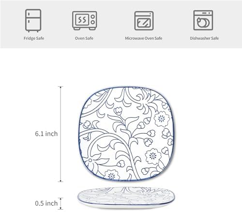 Selamica Porcelain Small Plates - 6 inch Dessert & Appetizer Plates, Microwave & Dishwasher Safe, Set of 6, Vintage Blue - Image 2
