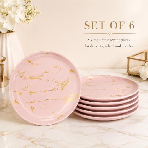 7.5-Inch Ceramic Salad Plates Set of 6, Pink and Gold Marble - Image 2