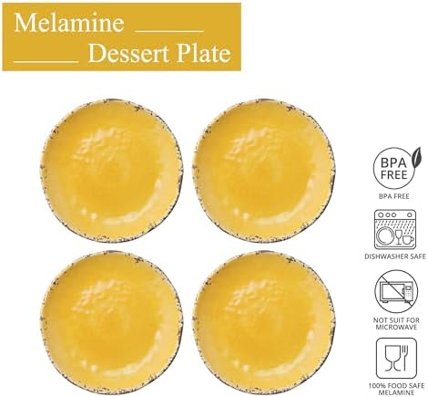 UP Crackle Melamine Round Dessert Plates, Small Serving Plates, for Appetizer, Snacks, and Side Dishes, Yellow, 6 Inch, Set of 4 - Image 2