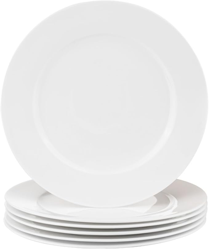 Fine Bone China Dessert Plates 6-Piece, Cake Plate, Side Plate 8 Inches, Fine Glaze With Pure White Color Sturdy and Durable, Thin Thickness and Light Weight, Microwave and Dishwasher Safe