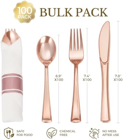 Goodluck 100 Pack Pre Rolled Rose Gold Plastic Silverware - Image 3