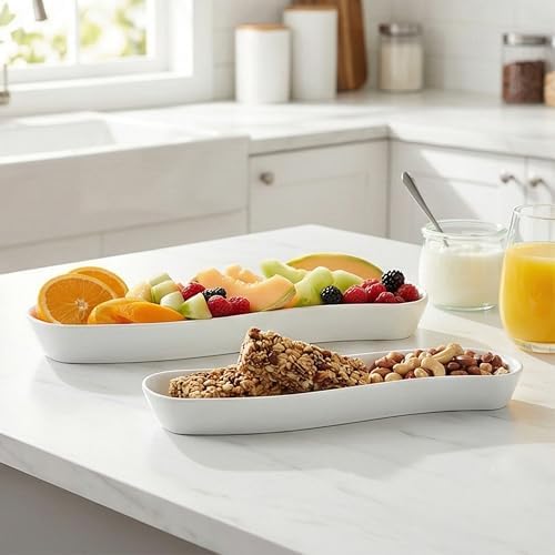 2 Pack Olive Trays, 12 inch Ceramic Olive Dish for Appetizers Crackers Nut and Snacks, Unique Styling and Elegant Design for Charcuterie in Entertaining Party and Daily Use, Dishwasher Safe - Image 7