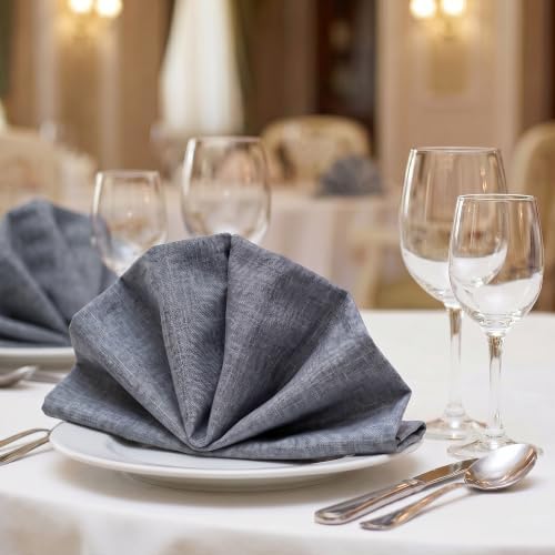 EHouseHome Waterproof Faux Linen Dinner Napkins, Set of 12, 17 x 17,Grey - Image 5