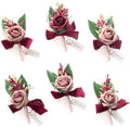 Floroom Set of 6 Dusty Rose & Burgundy Foam Rose Boutonnieres with Pins for Men Wedding for Groom Groomsmen Wedding Ceremonies Anniversaries Formal Dinners Parties Proms by Floroom