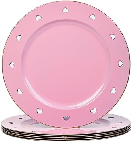 13" Round Pink Charger Plates, Heart Hollow Chargers for Dinner Plates with Golden Border, Formal Table Setting Accessory Centerpiece Bluk Wedding, Valentine's Day, Galentine's Day, Easter, Set of 6 by Kazozobi