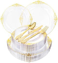 125PCS Clear and Gold Plastic Plates for Wedding and Party by Joyido