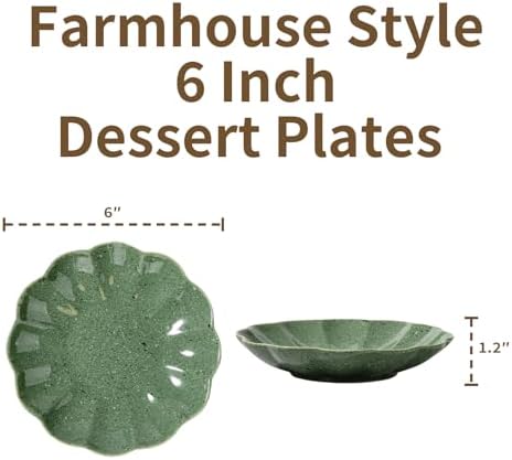 Small Dessert Plates Set of 4,Ceramic Dinner Plates 6 Inch for Appetizer, Fruits, Cake, Salad,Microwave Safe,Christmas Gift,Green - Image 2