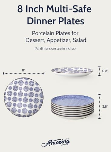 Porcelain Dessert Plates Appetizer Plates, Salad Plates, Small Plates - Dishwasher, Microwave, Oven Safe (Vintage Blue, 8 Inch) - Image 2