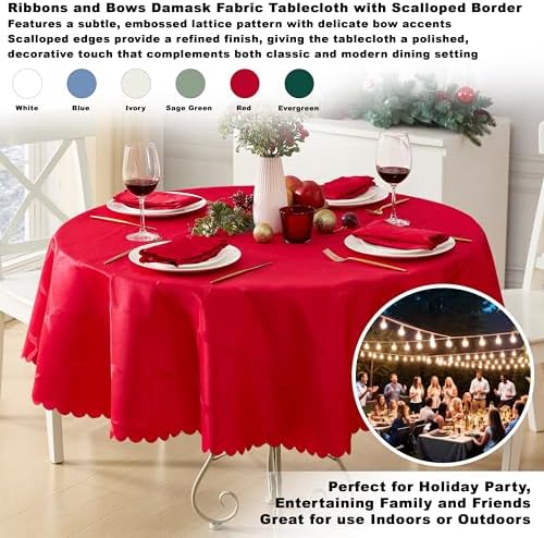 Newbridge Christmas Ribbons and Bows Red 90" Round Tablecloth - Image 2