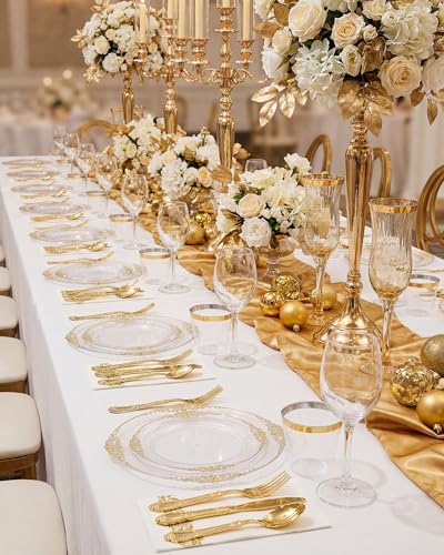 Morejoy 175PCS Clear and Gold Plastic Plates,Clear Plastic Dinnerware Sets - Image 6