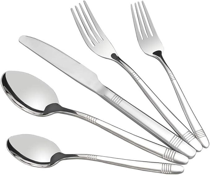 Begale Stainless Steel 50-piece Flatware, Service for 10 Stainless Steel Kitchen Cutlery