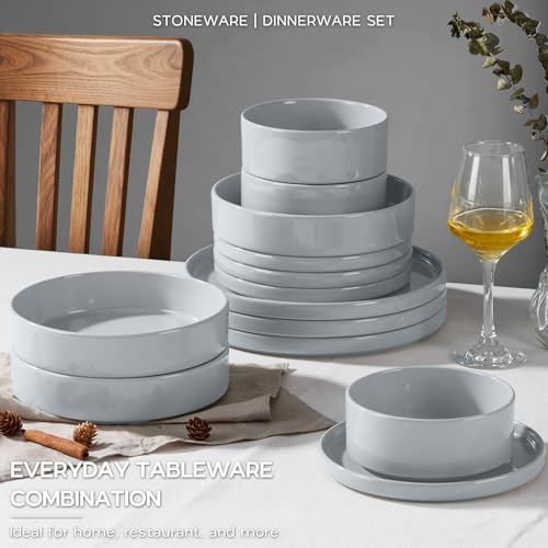 Onader Dinnerware sets, 24 Piece Plates and Bowls, Stoneware Kitchen Dinner Dish Set for 6, Ceramic Speckled Dinnerware with Pasta Bowl - Slate Gray - Image 6