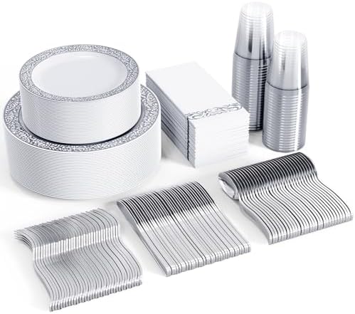 FOCUSLINE 350 Pieces Silver Dinnerware Set for 50 Guests by FOCUSLINE