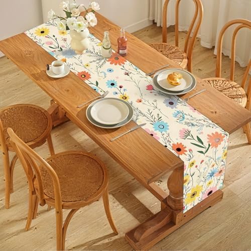 ANNA QUEEN Floral Table Runner and Placemats Set of 6 – 13"x72" Table Runner & 12"x18" Placemats, Wildflower Botanical Pattern Elegant Dining Table Decor - Image 7