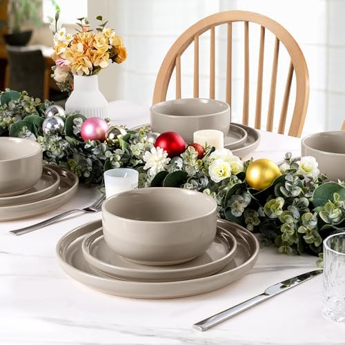 LIANYU Dinnerware Dishes Sets for 8, 24-Piece Stoneware Dinner Set, Ceramic Dining Bowls and Plates Crafted at 2400℉, Scratch Resistant, Microwave & Dishwasher Safe, Milky Brown - Image 6