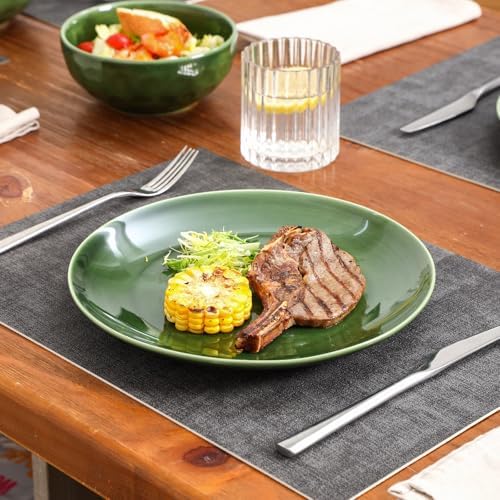 vicrays Ceramic Round Plates Set of 6 - Porcelain 10 inch Dinner Plates for Salad Dessert Appetizer Bread - Microwave Oven and Dishwasher Safe - Green - Image 6