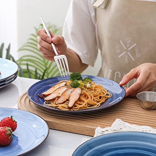 Selamica Ceramic 8 inch Dinner Plates, Small Dessert Salad Plates, Porcelain Serving Plate for Appetizer, Pancakes, Steak, Set of 6, Black Speckles, Gradient Blue - Image 6
