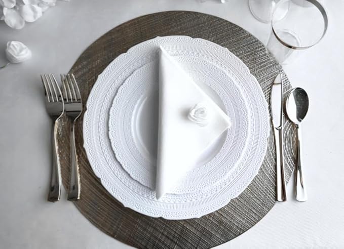 " OCCASIONS " 320pcs set (40 Guests)-Extra Heavyweight Vintage Wedding Disposable/Reusable Plastic Plates (40 x 11'' + 40 x 8.25'')+Silverware+12oz Cups+Napkins (Chateau Collection White)