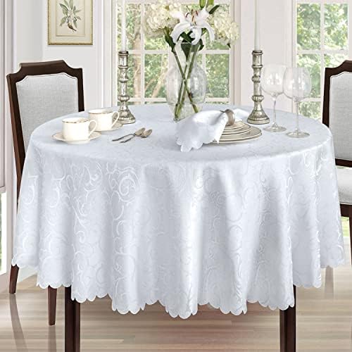 Newbridge Portofino Scalloped Damask Fabric Napkins, Set of 4, White, Wrinkle and Stain Resistant Fine Dining Holiday Party Fabric Napkin Set - Image 6