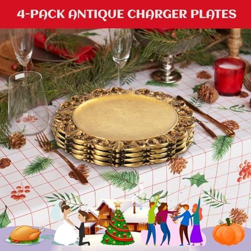 MAONAME 13" Antique Gold Charger Plates Set of 4, Round Plate Chargers - Image 7