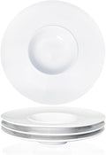 Ceramics Rimmed Soup Bowls 8.5 oz, White 10.4 inch Exquisite small soup plate Set of 4, Pasta plates With Rim is the best choice for hotels, kitchens, fine restaurants and gourmets