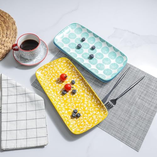 Selamica Ceramic Serving Platters, 12 Inch Serving Trays for Party Entertaining, Large Rectangular Serving Plates, Set of 6, Assorted Colors - Image 4