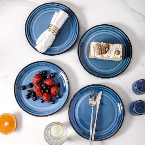 HASENSE Salad Dessert Plates, 8 Inch Ceramic Dinner Plate Set of 6, Small Round Serving Dishes for Appetizer, Fruit, Cake, Snack, Blue Reactive Glaze Kitchen Gift, Microwave Dishwasher Safe - Image 5