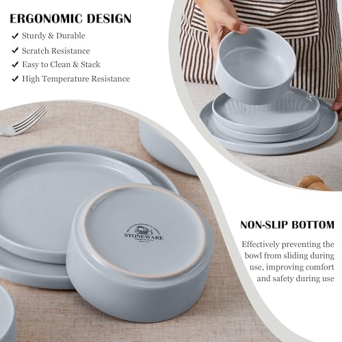 E-far 6-Piece Stoneware Dinnerware Sets, Plates and Bowls Set for 2, Gray - Image 5