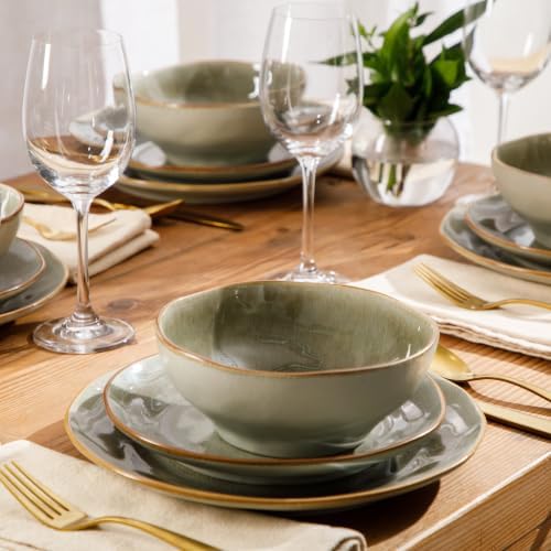 Gibson Elite Plates and Bowls Set, 12 Piece Dinnerware Set for 4, Sage - Image 2