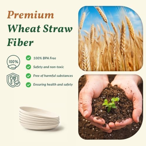 Homienly Small Dessert Plates 8 Inch Wheat Straw Deep Plates Set of 6 Unbreakable Salad Plates for Party,Camping Microwave & Dishwasher Safe Plates Set for Kitchen,Dorm,Gatherings (Beige) - Image 3