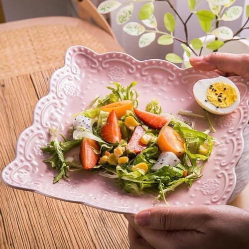 Ceramic Plate, Square Embossed Lace Plate (Pink, 10-inch) - Image 3