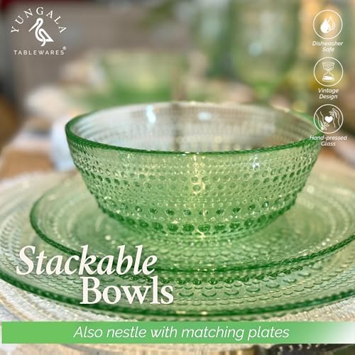 Green Glass Bowl Set of 4 Hobnail Pressed Glass Bowls 20 oz - Image 5