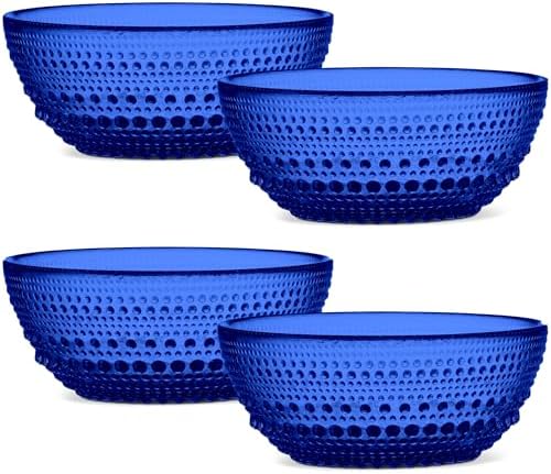 Cobalt Blue Glass Bowl Set of 4 Hobnail Bowls 20 oz by Yungala
