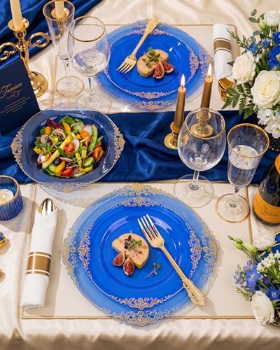 Nervure 350Pcs Blue Plastic Plates, Disposable Dinnerware Set for 50 Guests - Image 6