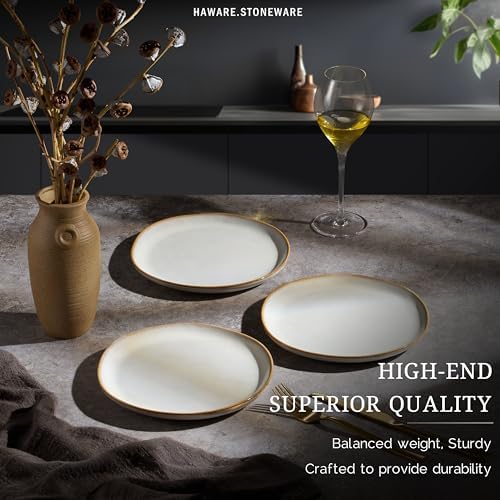 HaWare Stoneware Salad Plates Set of 6, 7.9” Heavy Duty Ceramic Plates, Reactive Glaze Dinnerware for Home Restaurant, Chip and Scratch Resistant, Microwave and Dishwasher Safe, Reactive Pearl White - Image 5