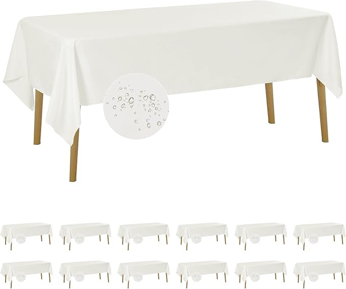 Fokitut 12 Pack Waterproof Rectangle Tablecloth, 60x102 Inch, Stain Resistant and Wrinkle Polyester Table Cloth, Fabric Table Cover for Kitchen Dining, Wedding, Party, Holiday Dinner-Ivory